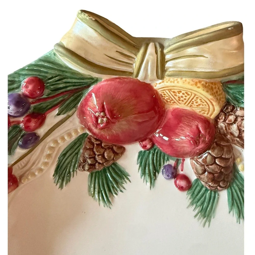 Vintage Fitz and Floyd Florentine Christmas Potpourri Dish Pomegranate Bow